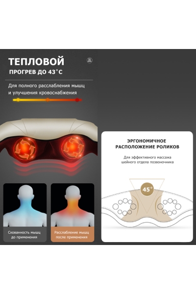 Массажер воротниковый для спины, шеи и плеч KZ0312 электрический, 16 роликов, с ИК прогревом, беспроводной Массажер воротниковый для спины, шеи и плеч KZ0312 электрический, 16 роликов, с ИК прогревом, беспроводной