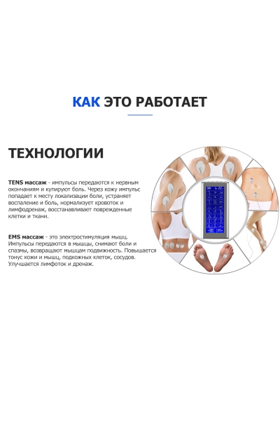 Массажер миостимулятор для тела, EMS-400, 2 канала, с EMS и TENS технологией, 24 режима массажа, беспроводной Массажер миостимулятор для тела, EMS-400, 2 канала, с EMS и TENS технологией, 24 режима массажа, беспроводной