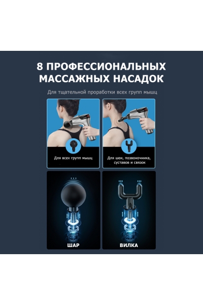 Массажер для тела перкуссионный MSG-011 электрический, вибрационный, 8 насадок, беспроводной