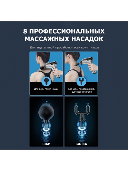 Массажер для тела перкуссионный MSG-011 электрический, вибрационный, 8 насадок, беспроводной Массажер для тела перкуссионный MSG-011 электрический, вибрационный, 8 насадок, беспроводной