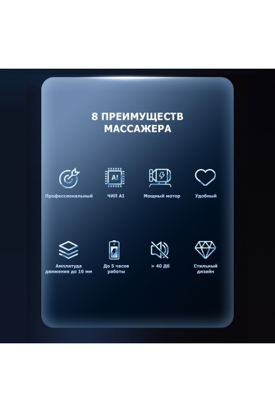 Массажер для тела перкуссионный MSG-011 электрический, вибрационный, 8 насадок, беспроводной