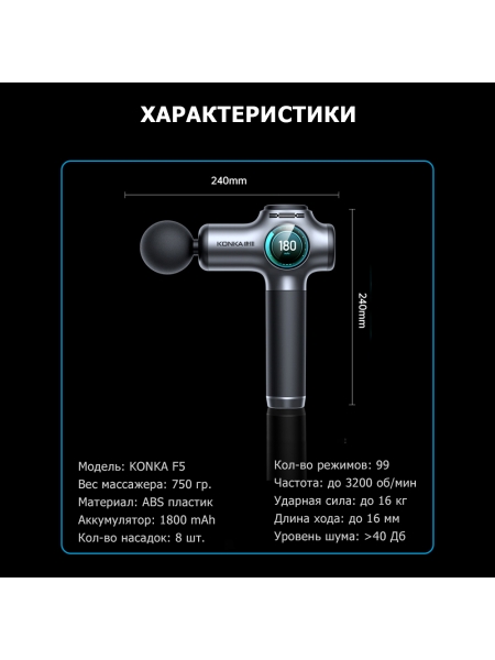 Массажер для тела перкуссионный MSG-010 электрический, вибрационный, 8 насадок, беспроводной Массажер для тела перкуссионный MSG-010 электрический, вибрационный, 8 насадок, беспроводной