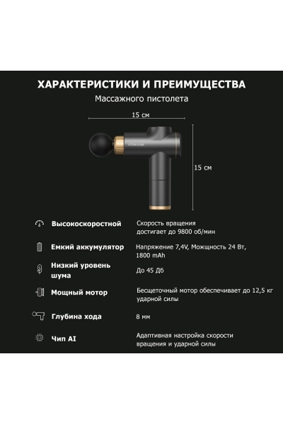 Массажер для тела перкуссионный MSG-020 электрический, вибрационный, 8 насадок, беспроводной Массажер для тела перкуссионный MSG-020 электрический, вибрационный, 8 насадок, беспроводной