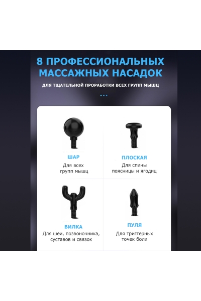 Массажер для тела перкуссионный MSG-013 электрический, вибрационный, 8 насадок, беспроводной Массажер для тела перкуссионный MSG-013 электрический, вибрационный, 8 насадок, беспроводной