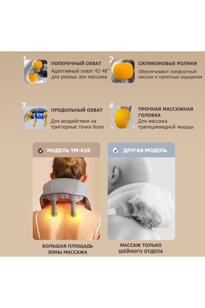 Массажер для шеи и плеч KZ0309 электрический, c 6 роликами, щипковым механизмом и ИК прогревом, беспроводной Массажер для шеи и плеч KZ0309 электрический, c 6 роликами, щипковым механизмом и ИК прогревом, беспроводной