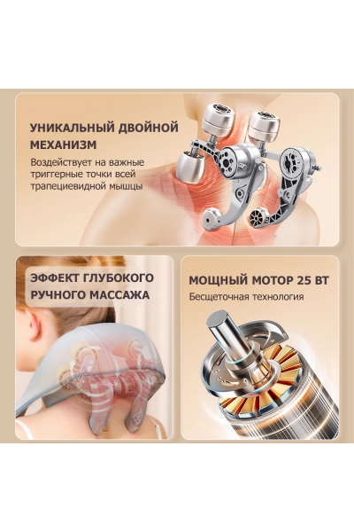 Массажер для шеи и плеч KZ0309 электрический, c 6 роликами, щипковым механизмом и ИК прогревом, беспроводной Массажер для шеи и плеч KZ0309 электрический, c 6 роликами, щипковым механизмом и ИК прогревом, беспроводной