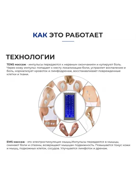 Массажер миостимулятор для тела, EMS-450, 2 канала, с EMS и TENS технологией, 36 режимов массажа, беспроводной Массажер миостимулятор для тела, EMS-450, 2 канала, с EMS и TENS технологией, 36 режимов массажа, беспроводной