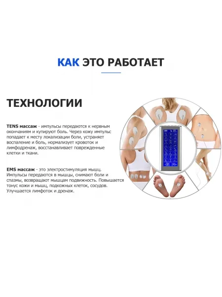 Массажер миостимулятор для тела, EMS-400, 2 канала, с EMS и TENS технологией, 24 режима массажа, беспроводной Массажер миостимулятор для тела, EMS-400, 2 канала, с EMS и TENS технологией, 24 режима массажа, беспроводной