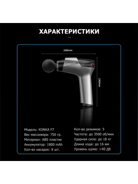 Массажер для тела перкуссионный MSG-011 электрический, вибрационный, 8 насадок, беспроводной Массажер для тела перкуссионный MSG-011 электрический, вибрационный, 8 насадок, беспроводной