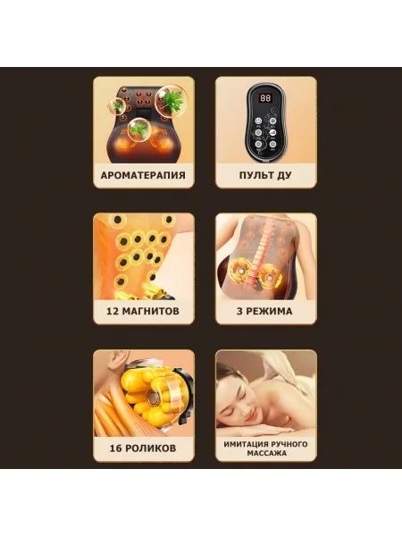 Массажная подушка для спины и шеи KZ0473 электрическая, 16 роликов, с ИК прогревом, магнитотерапией и ароматерапией, 12/220В Массажная подушка для спины и шеи KZ0473 электрическая, 16 роликов, с ИК прогревом, магнитотерапией и ароматерапией, 12/220В