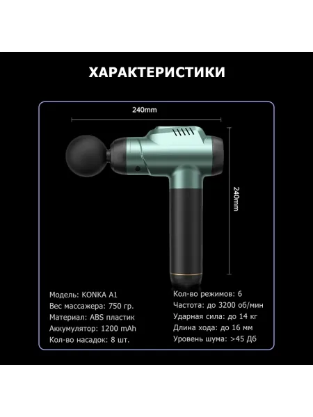 Массажер для тела перкуссионный MSG-009 электрический, вибрационный, 8 насадок, беспроводной Массажер для тела перкуссионный MSG-009 электрический, вибрационный, 8 насадок, беспроводной