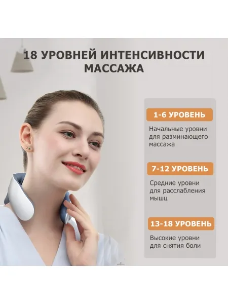 Массажер для шеи MSG-025 электрический, импульсный, с ИК прогревом, TENS EMS технологией, беспроводной