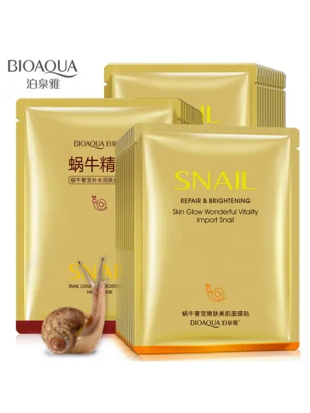 Маска для лица тканевая BIOAQUA SNAIL ESSENCE, с муцином улитки и экстрактом козьего молока, 25 гр.