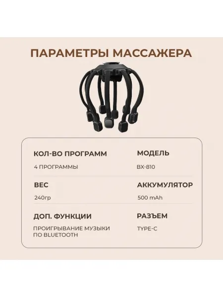 Массажер для головы BX-810 электрический, вибрационный, беспроводной Массажер для головы BX-810 электрический, вибрационный, беспроводной